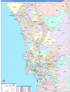 Greater San Diego Metro Area Wall Map Color Cast Style